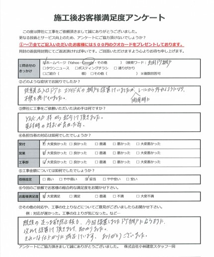 藤沢市K様　ドア用の中折網戸工事